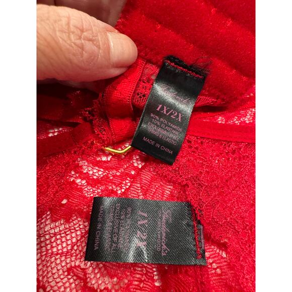 NEW Frederick's of Hollywood Lover Floral Lace Bra Set Size S/M Lipstick Red NWT - Picture 4 of 9